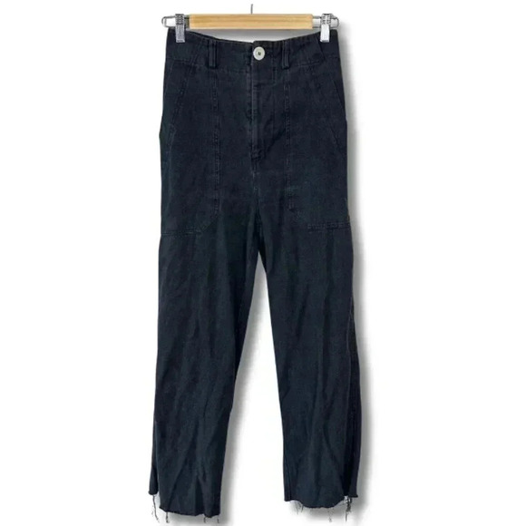 Back Beat Co. High Rise Straight Leg Cargo Pants Hemp Washed Black Small - Picture 1 of 8